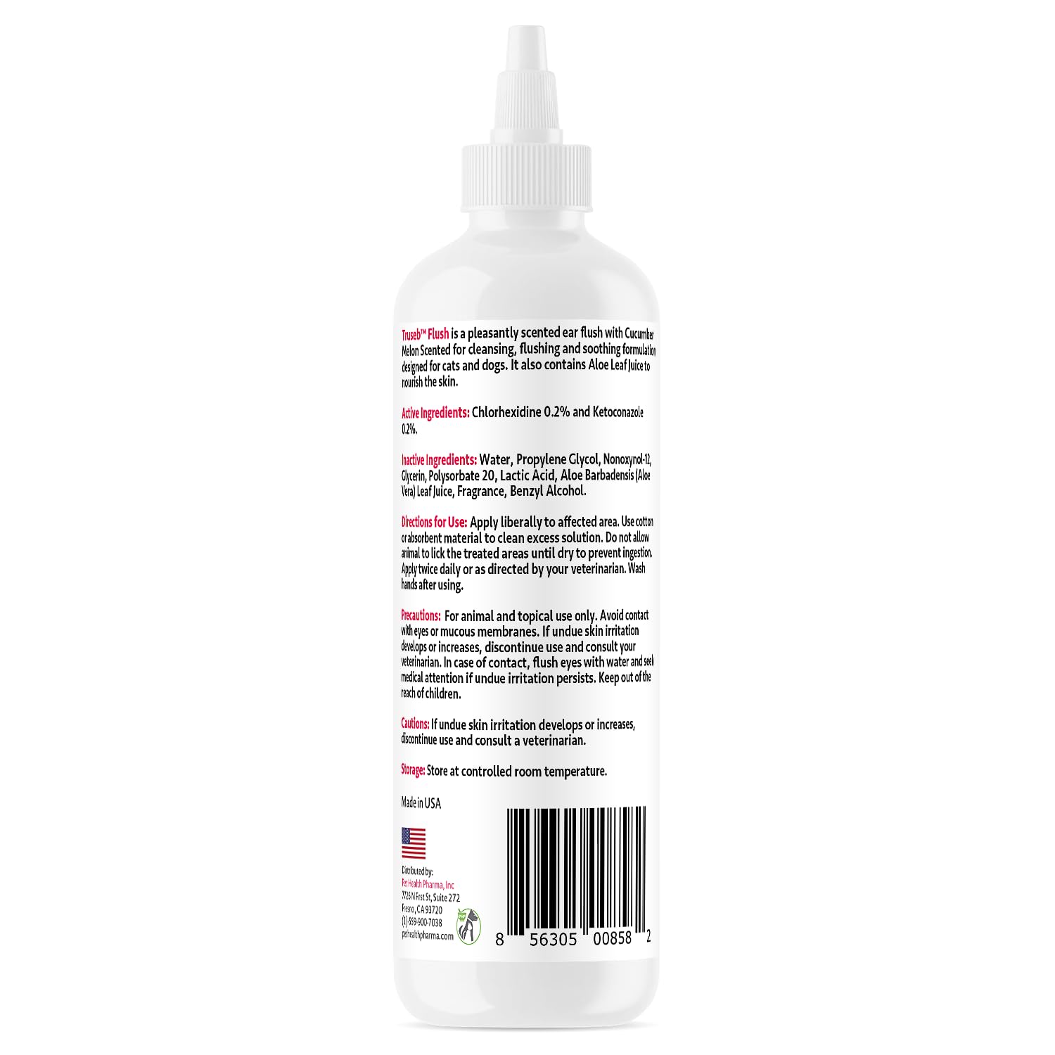 Truseb ear cleaner being applied to a dog's outer ear for cleansing.