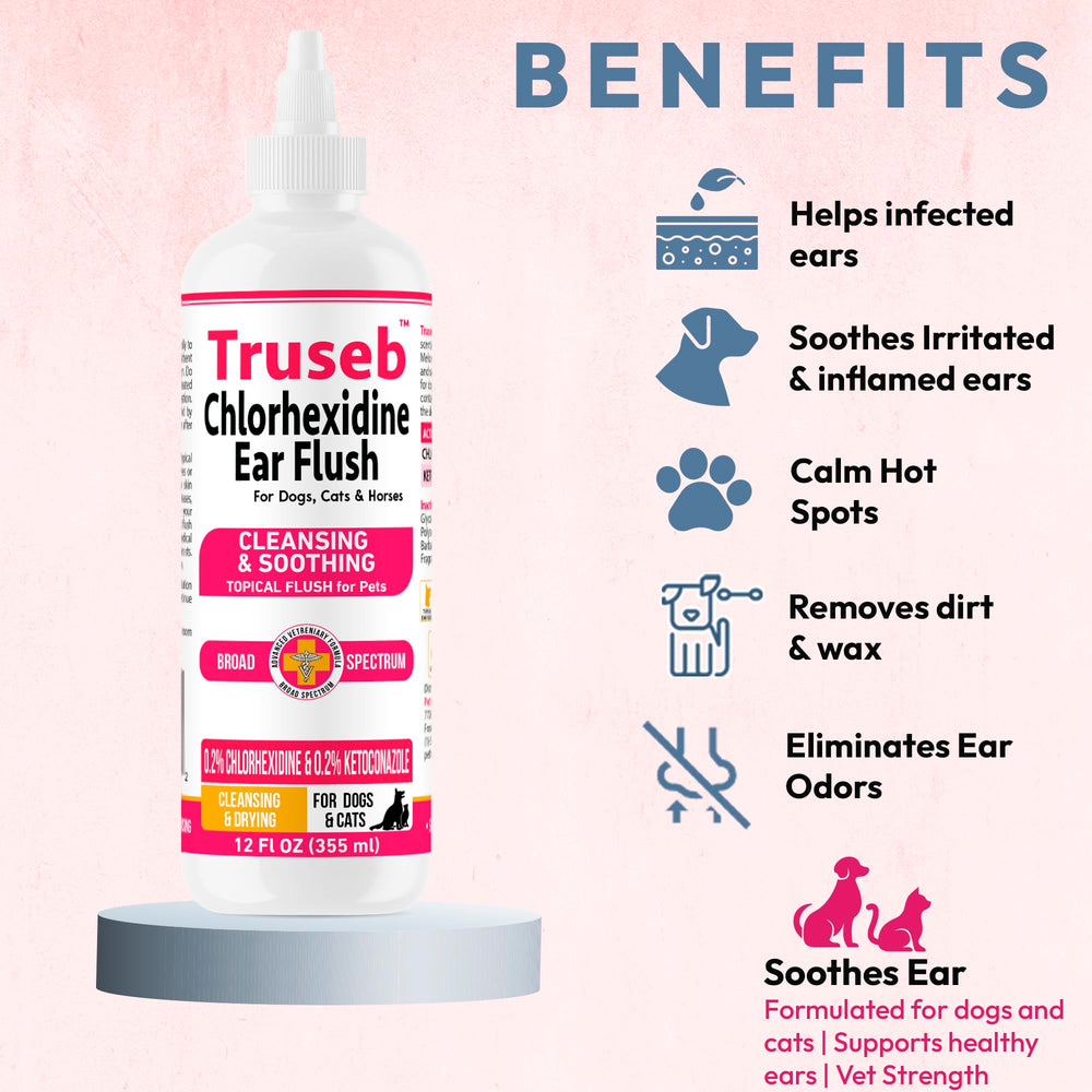 Truseb ear cleanser application on dog for routine hygiene