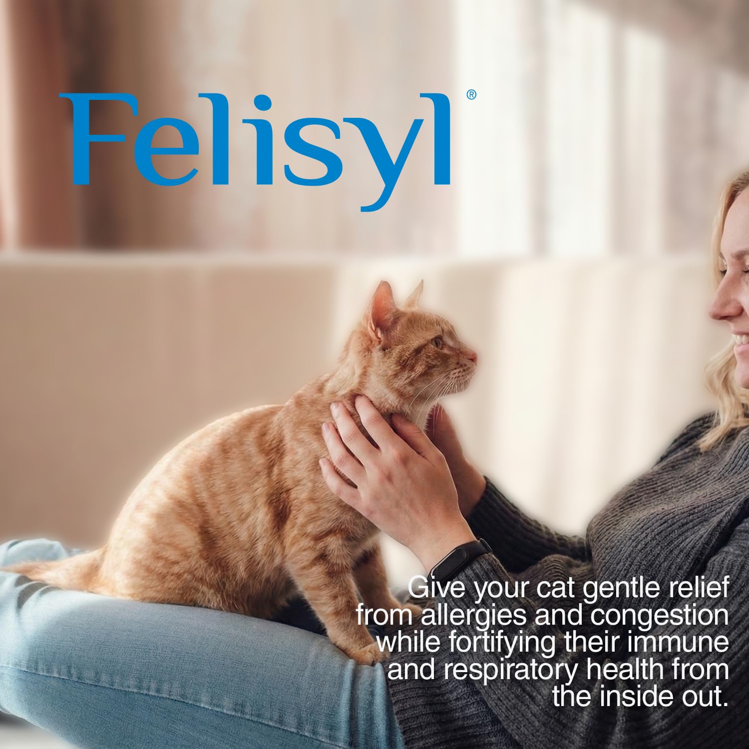 Close-up of salmon-flavored Felisyl granules appealing to cats.