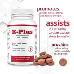Pet Health Solutions K-Plus cranberry tablets support bladder health in dogs.