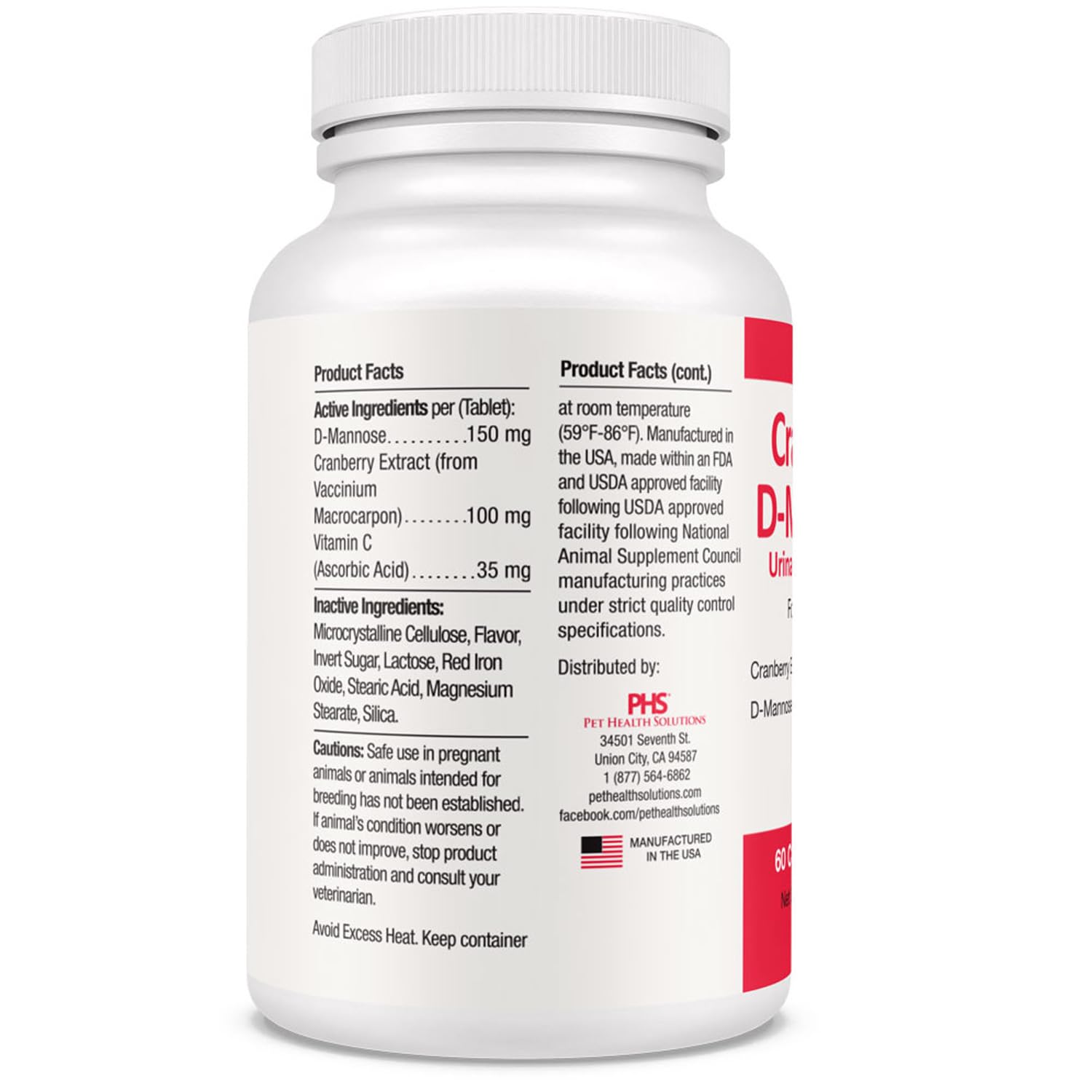 Box and bottle of Pet Health Solutions cranberry D-Mannose for urinary health.