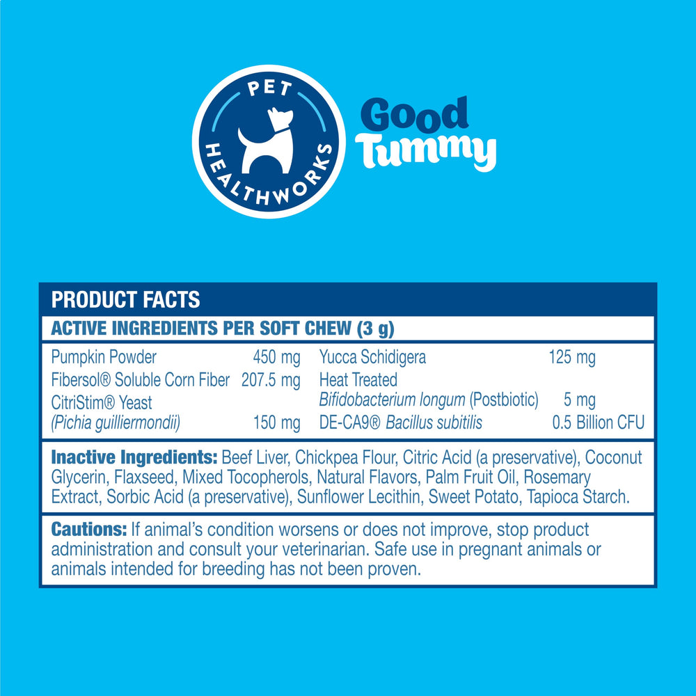 Label showing 3-in-1 prebiotic, probiotic, postbiotic trio for gut health
