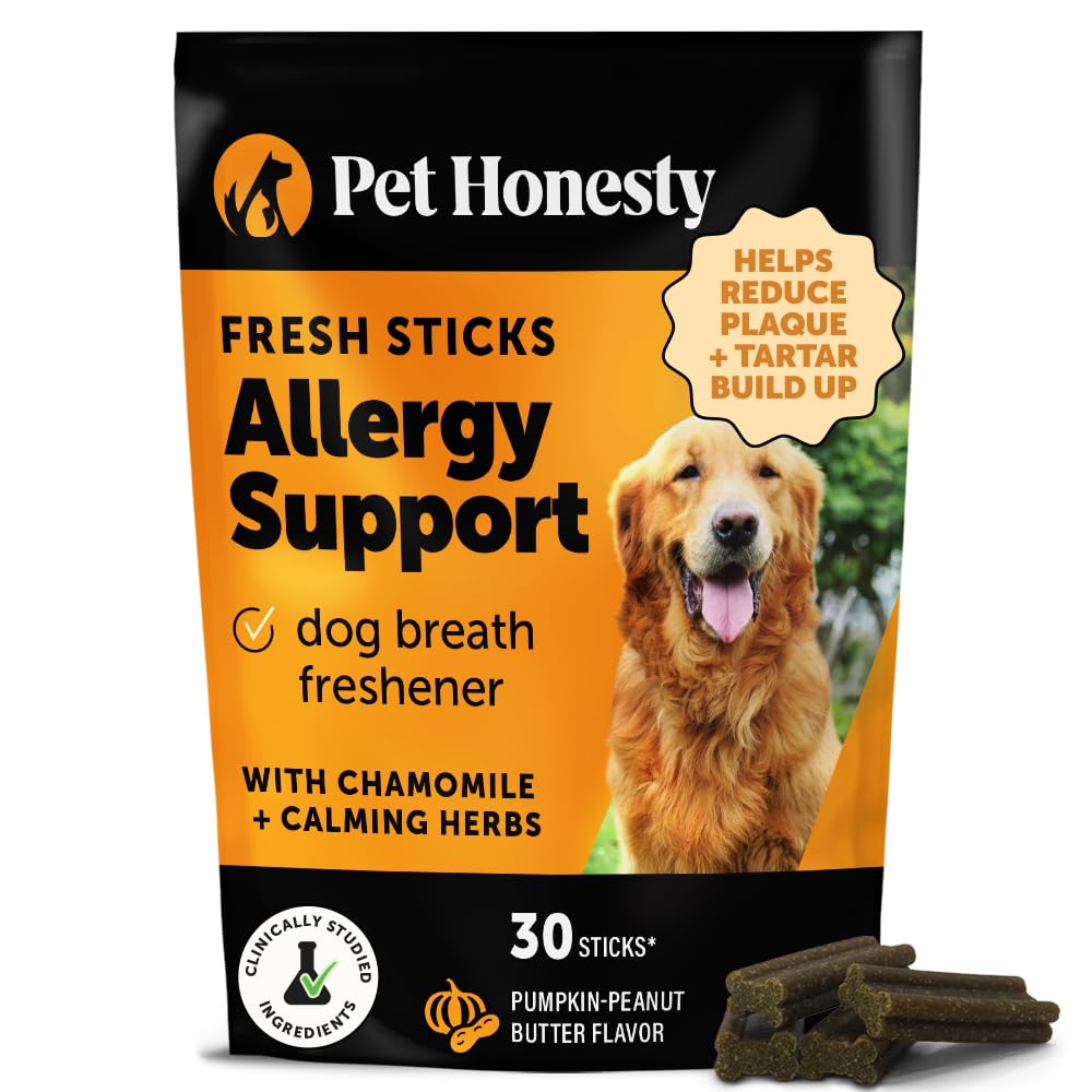 Pet Honesty Allergy Support Fresh Dental Sticks package front for dogs—daily dental care.