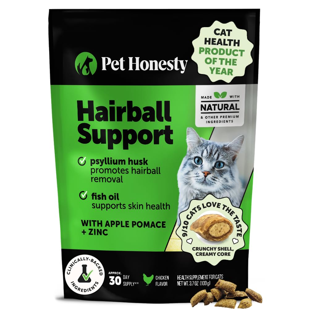 Pet Honesty cat hairball crunchy shell helps hairball management.