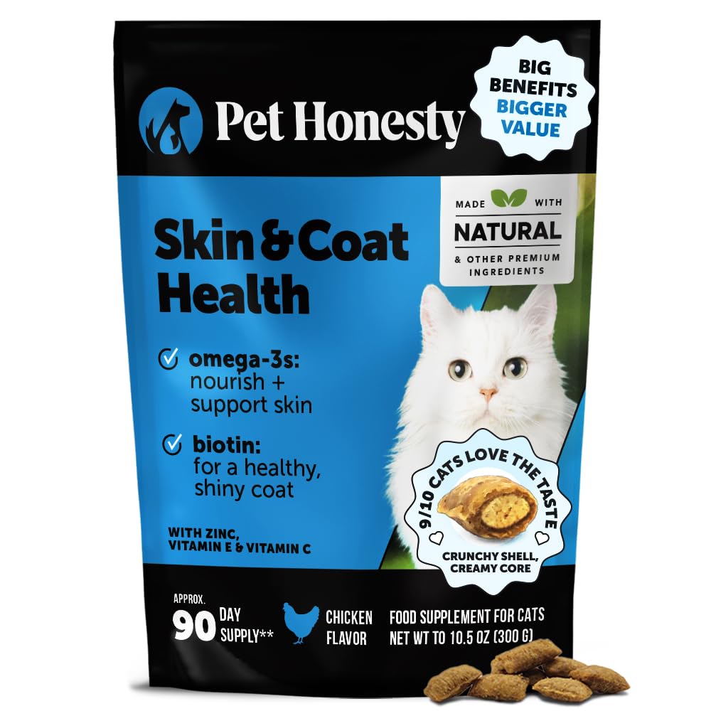 Pet Honesty Cat Skin & Coat chews bottle packaging for daily care.