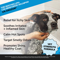 Pet Honesty chlorhexidine shampoo label shows vet-strength formula for pets.