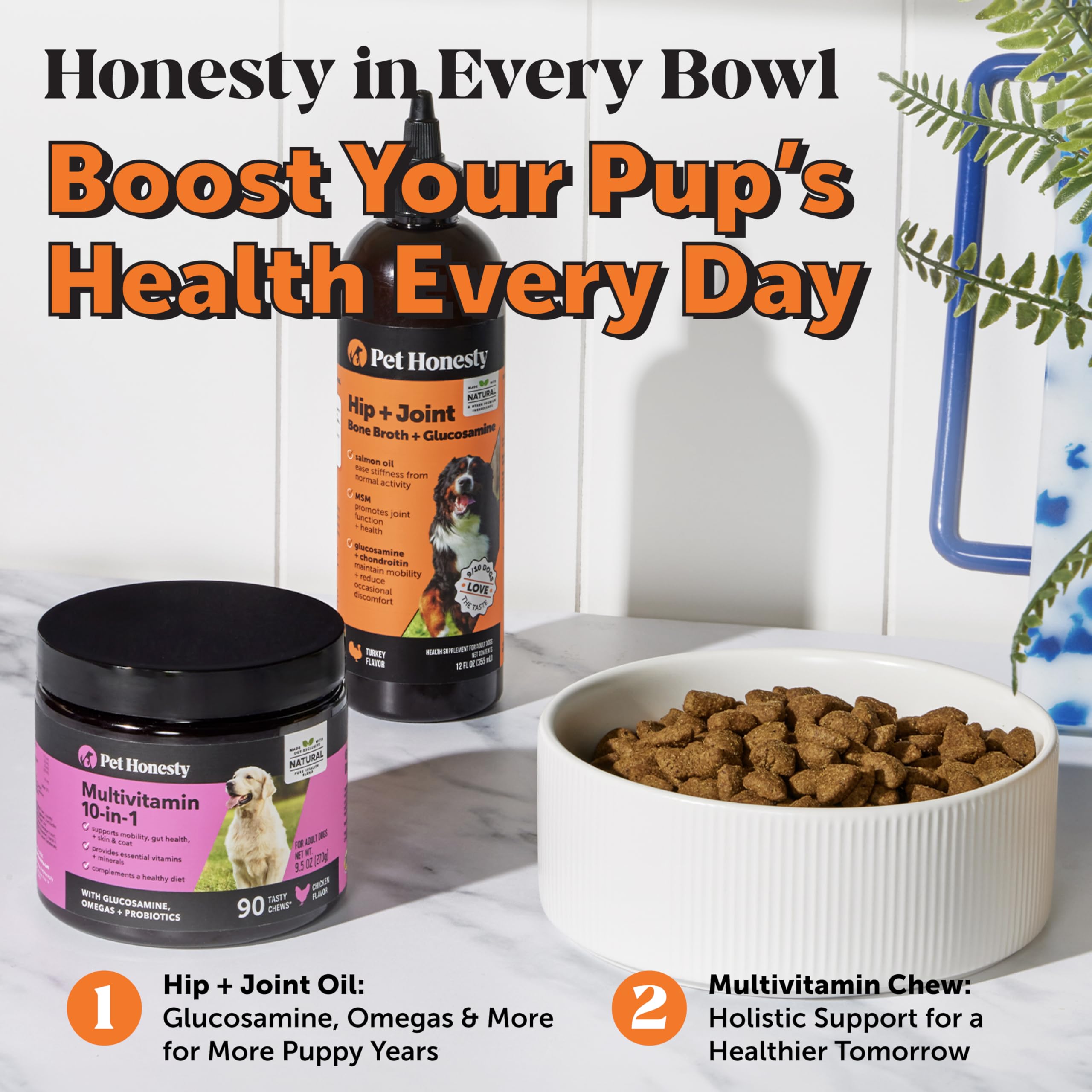 Pet Honesty salmon oil bottle for dogs emphasizing mobility support