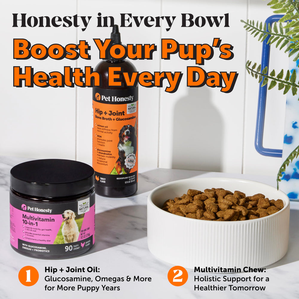 Pet Honesty salmon oil bottle for dogs emphasizing mobility support
