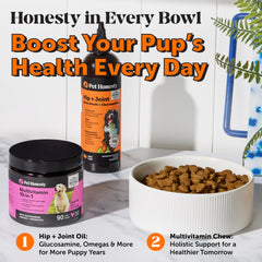 Pet Honesty salmon oil bottle for dogs emphasizing mobility support