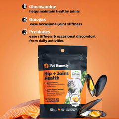 Pet Honesty glucosamine-chondroitin-omega-3s ingredients highlighted on packaging.