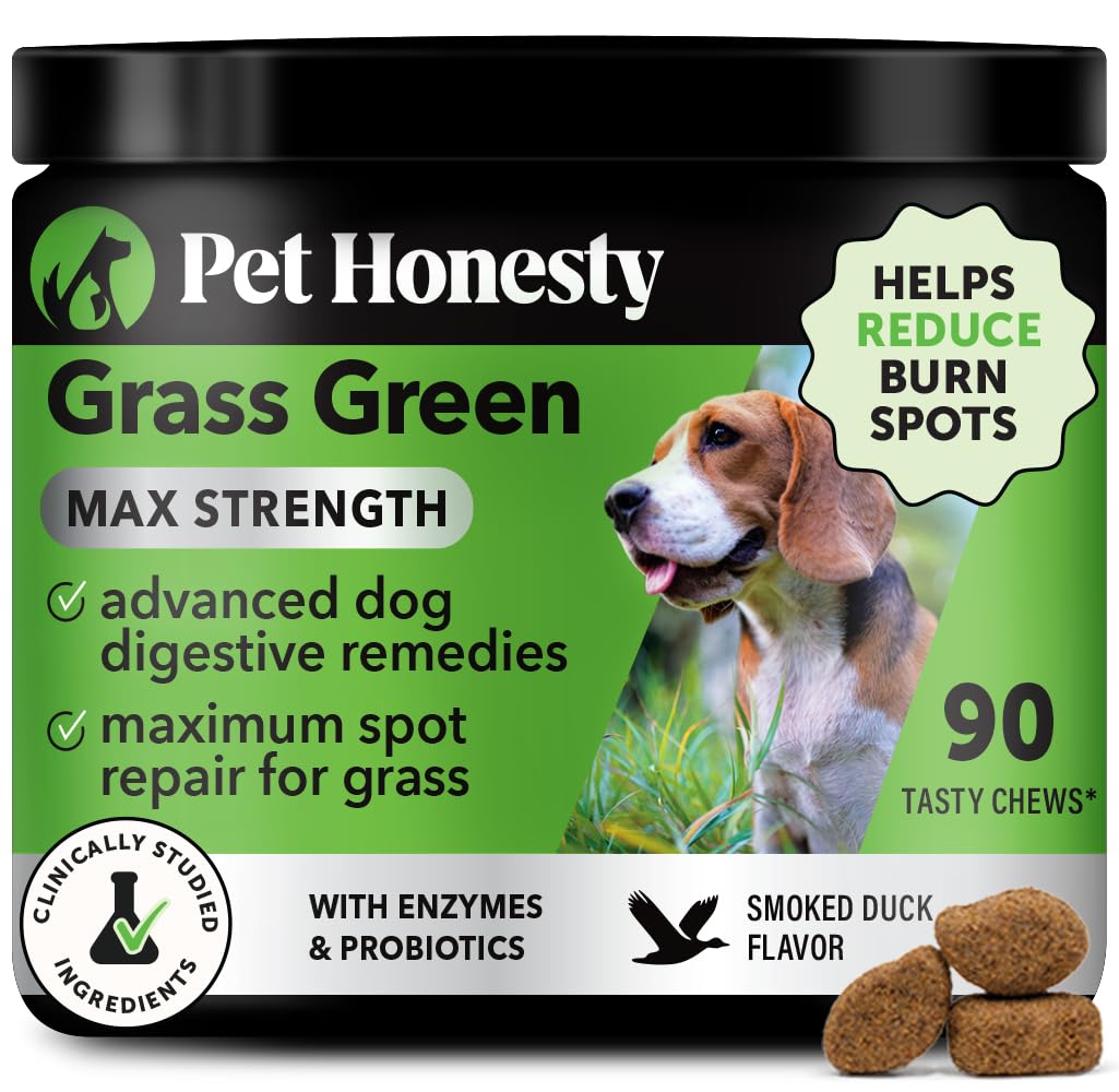 Pet Honesty Grass Green Max Strength bottle; convenient daily chew supporting urinary balance.
