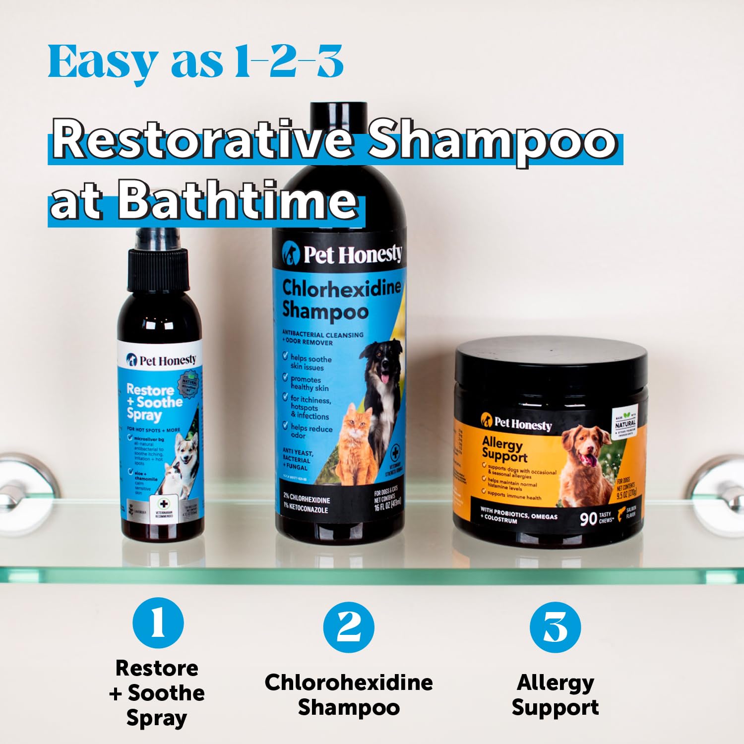 Pet Honesty shampoo on fur shows care for hot spots and irritation.