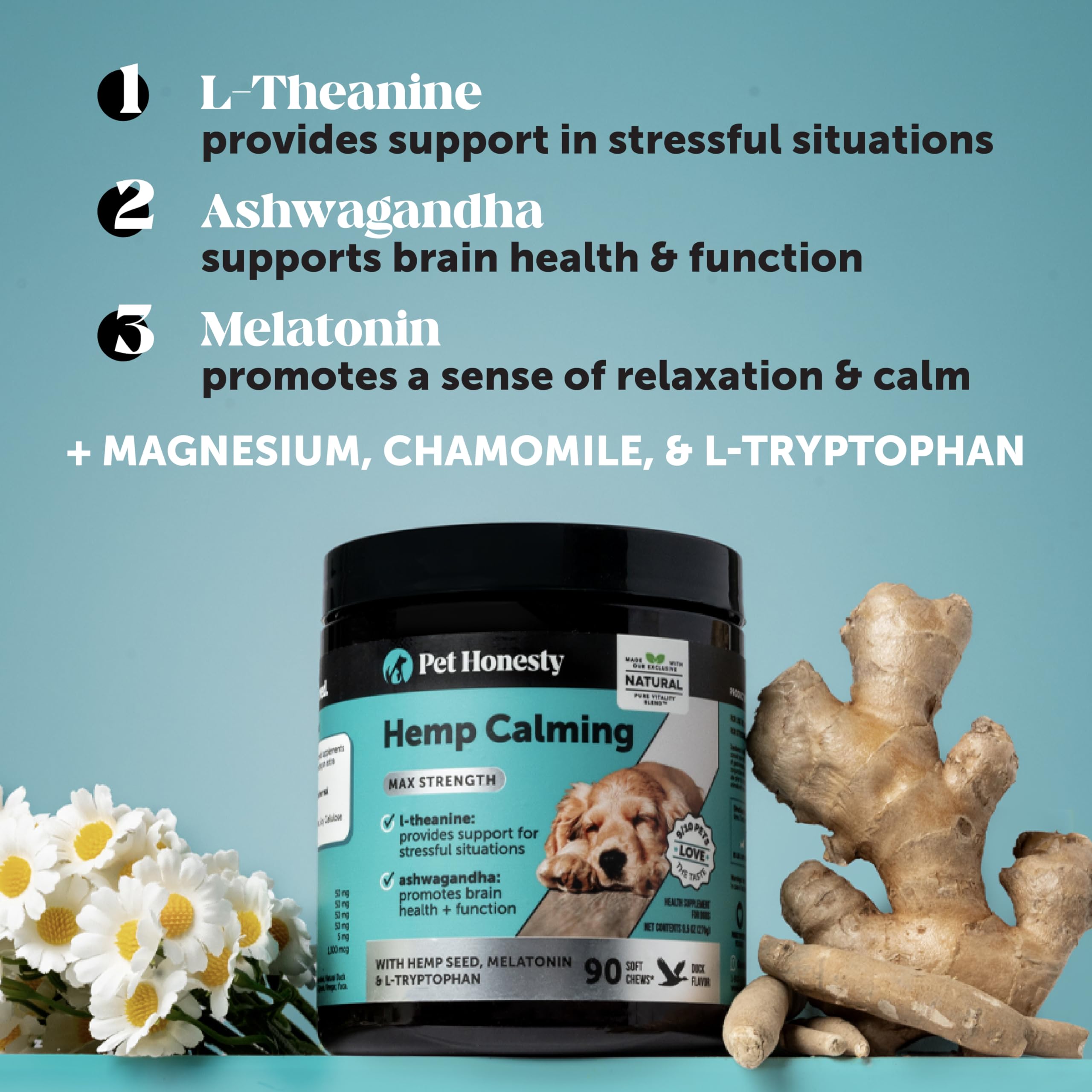 Pet Honesty melatonin and valerian root formula calms nerves during vet visits