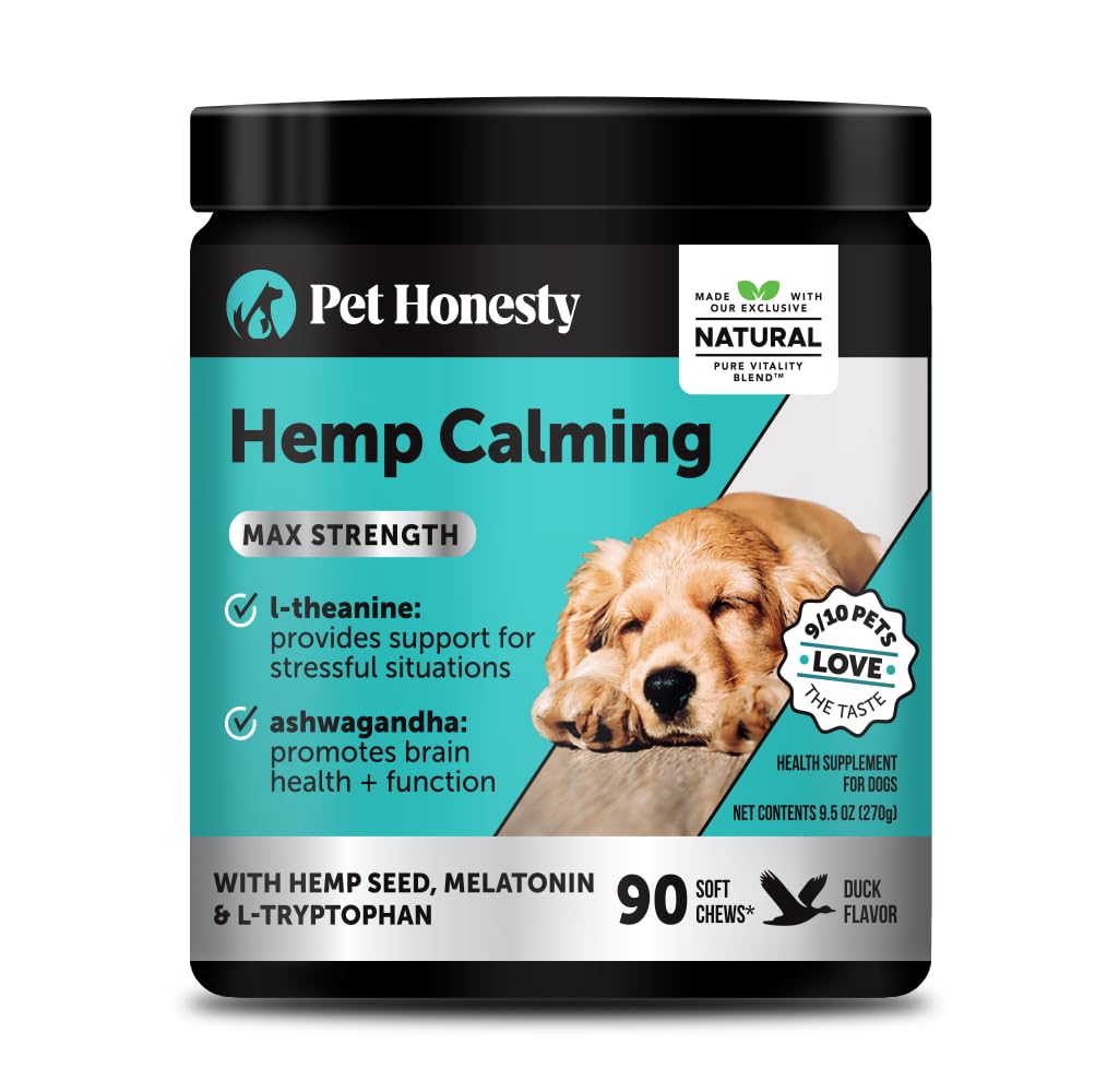 Pet Honesty calming chews in a duck bottle support relaxed moments on the go
