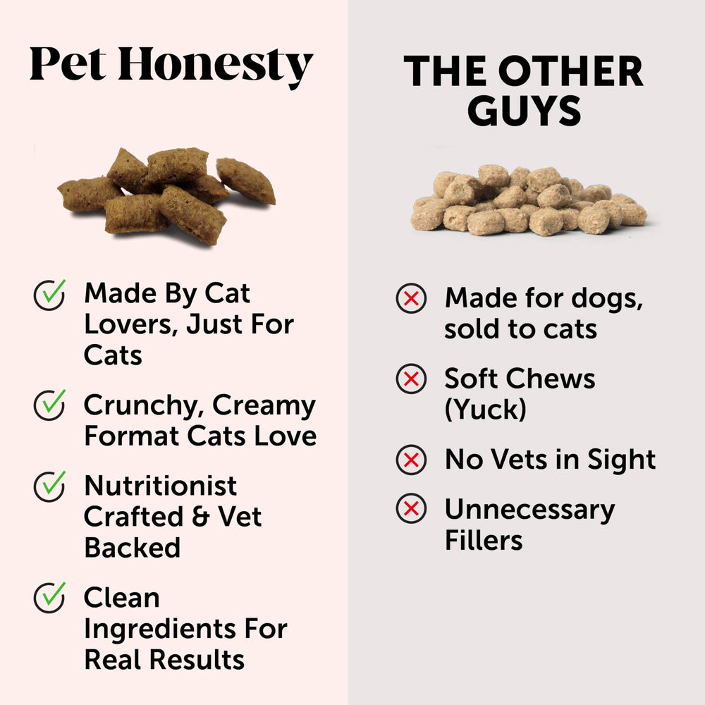 Packaging from Pet Honesty emphasizes recycled plastic materials.