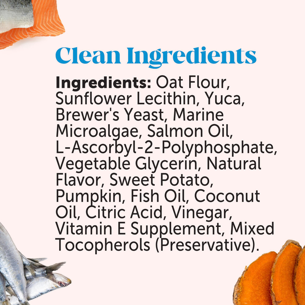 Pet Honesty Skin Health Salmon Chews visual; salmon aroma signals tasty, dog-friendly supplementation