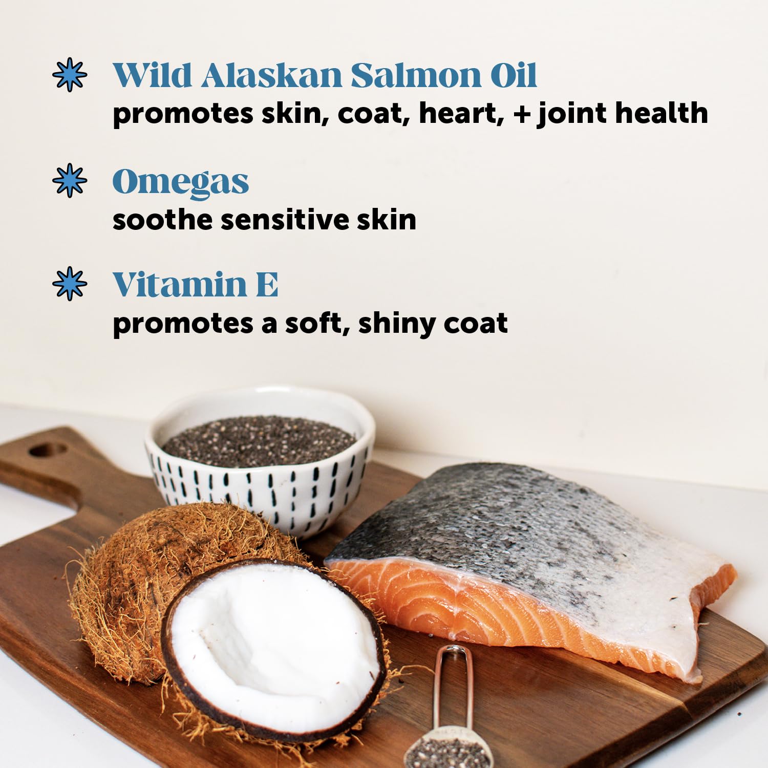 Pet Honesty Skin Health Salmon Chews ingredient highlight; natural fish oil for daily nourishment
