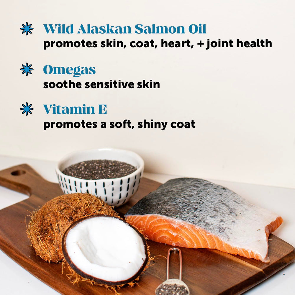 Pet Honesty Skin Health Salmon Chews ingredient highlight; natural fish oil for daily nourishment
