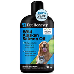 Pet Honesty Wild Alaskan Salmon Oil bottle pour for overall pet wellness.