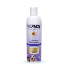 Pet King Brands ZYMOX leave-in conditioner bottle demonstrates detangling and conditioning.