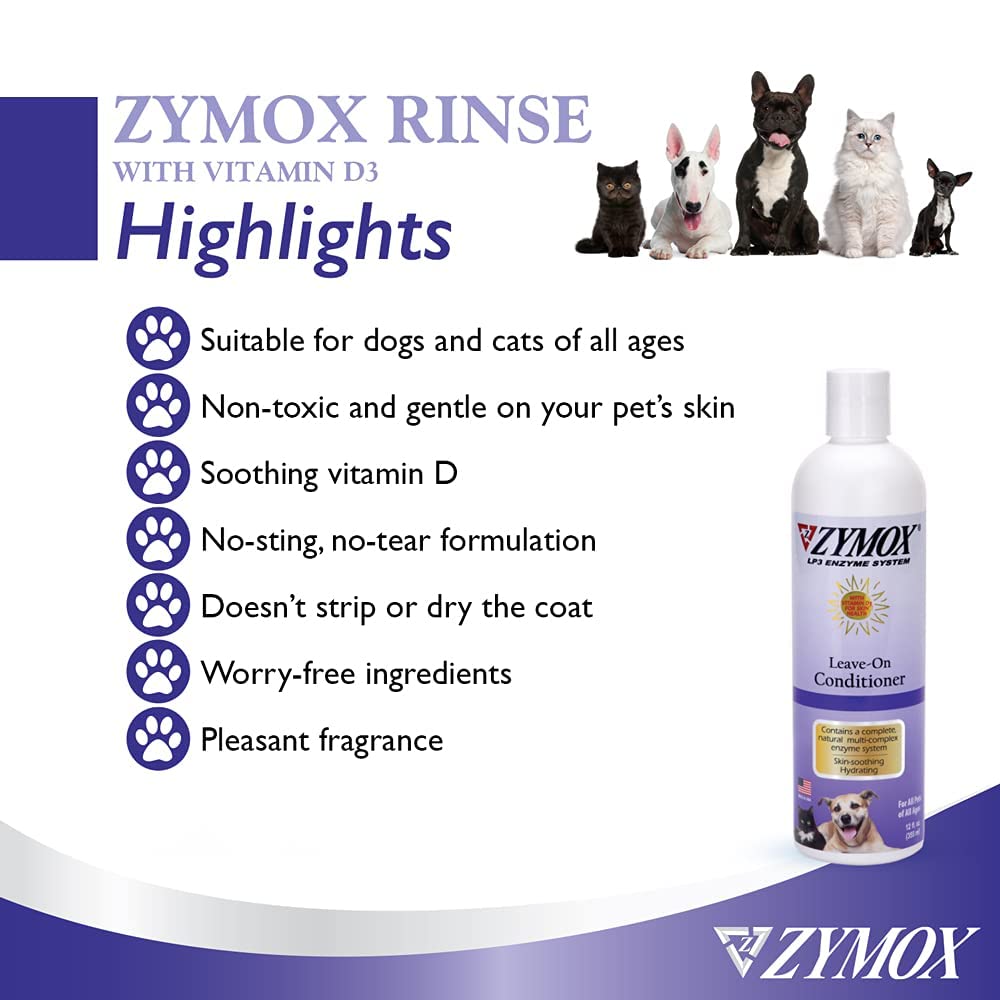 Pet King Brands ZYMOX leave-in conditioner on a dog coat for moisture.