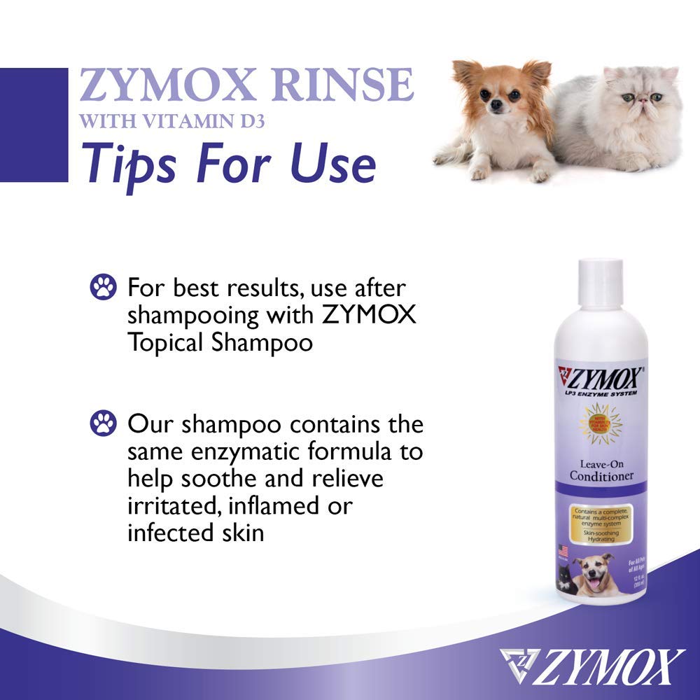 Pet King Brands ZYMOX leave-in conditioner on coat drying, reducing tangles.
