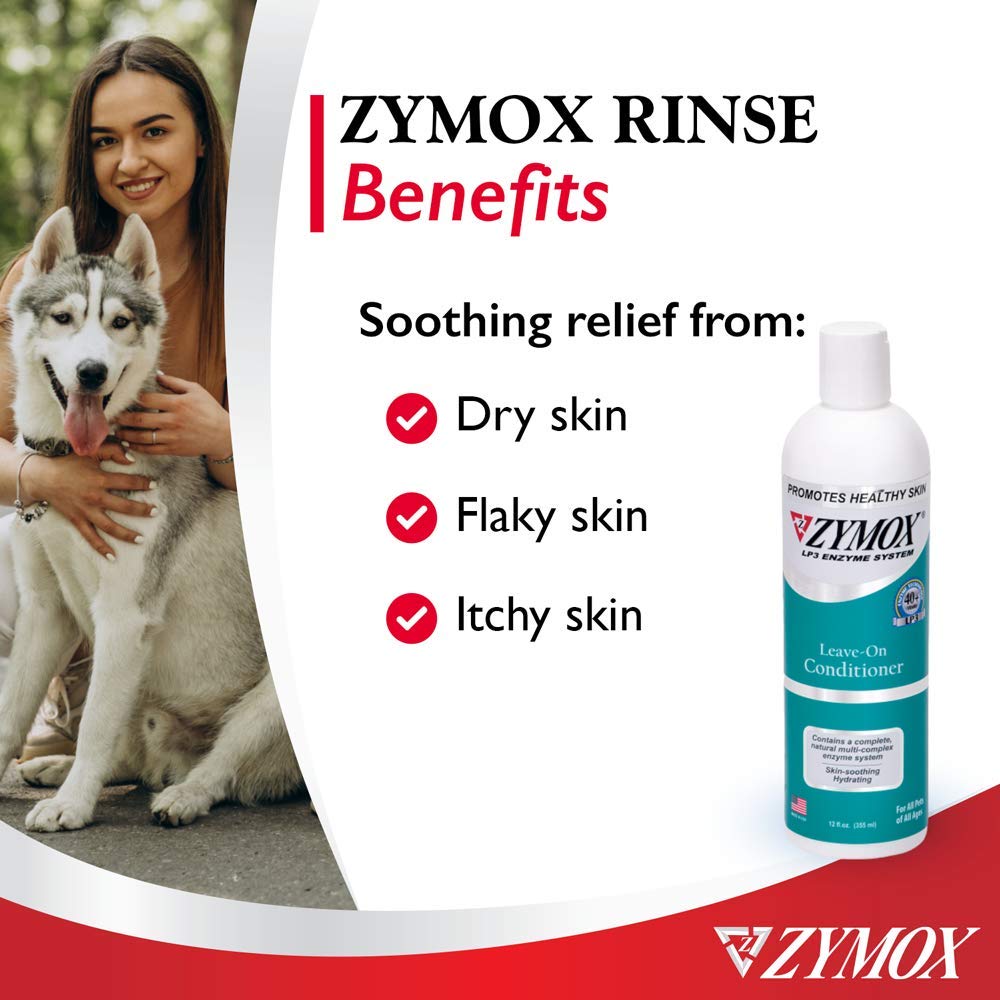 Zymox leave-on conditioner applied to a pet's fur for moisture