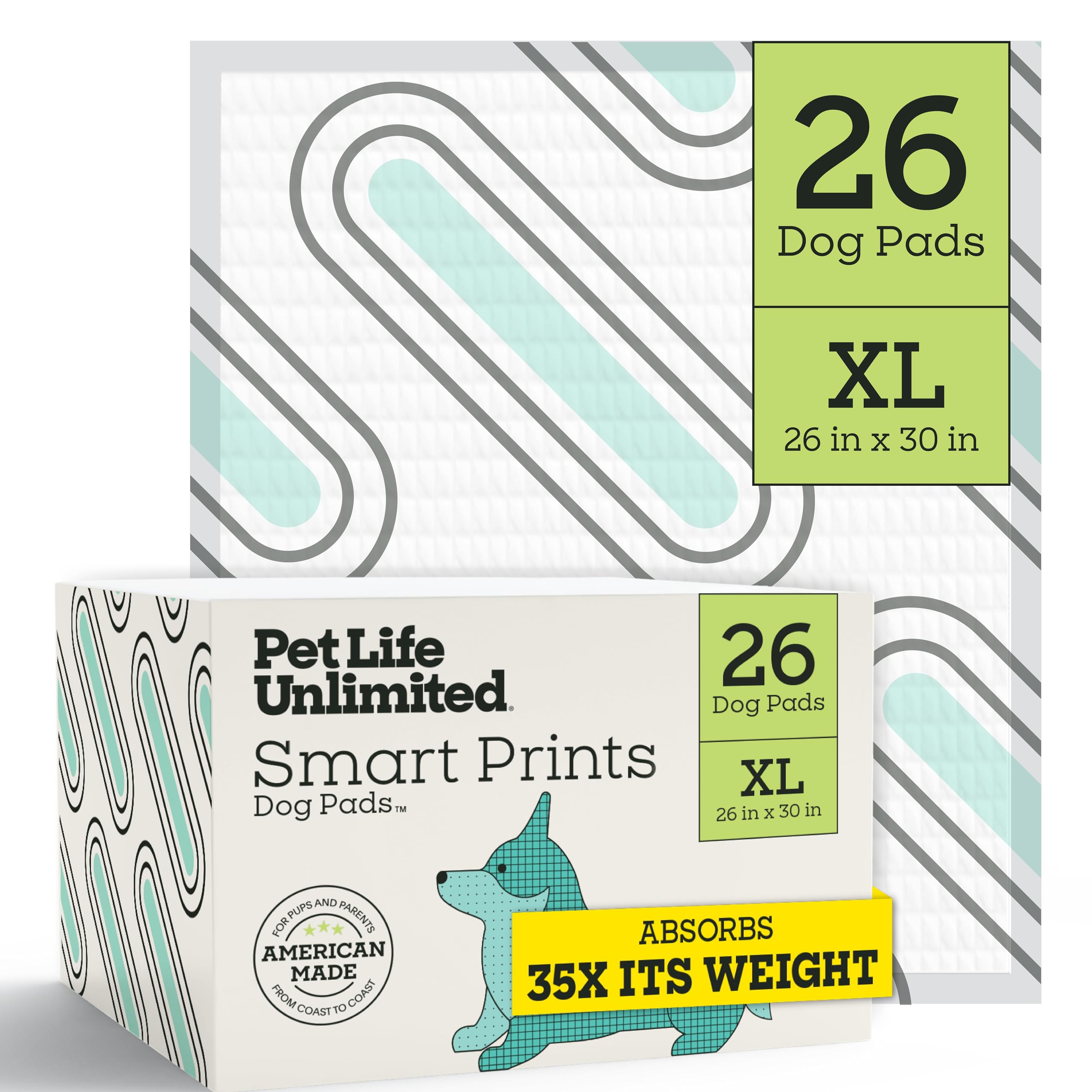 Pet Life Unlimited Smart Prints XL pad emphasizing high absorption for training.