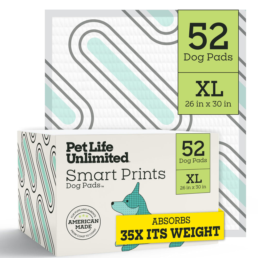 Pet Life Unlimited Smart Prints XL pads show high absorption capacity for big-dog training.