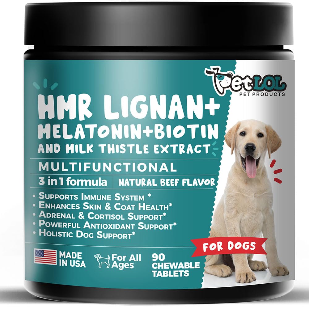 Pet LOL HMR Lignan Melatonin bottle front for overall dog wellness