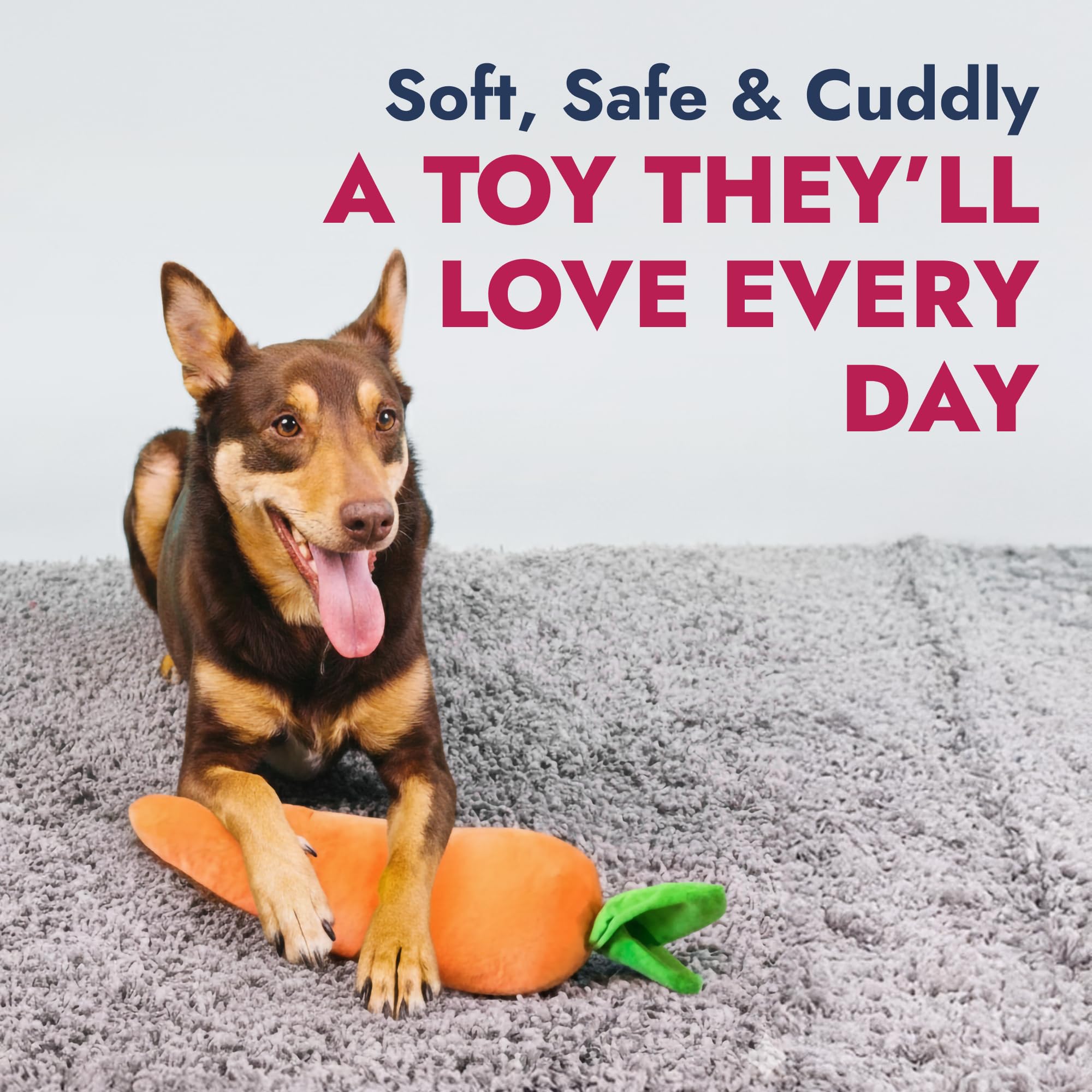 Pet Lou Carrot Plush Dog Toy squeaker interior for engaging play.