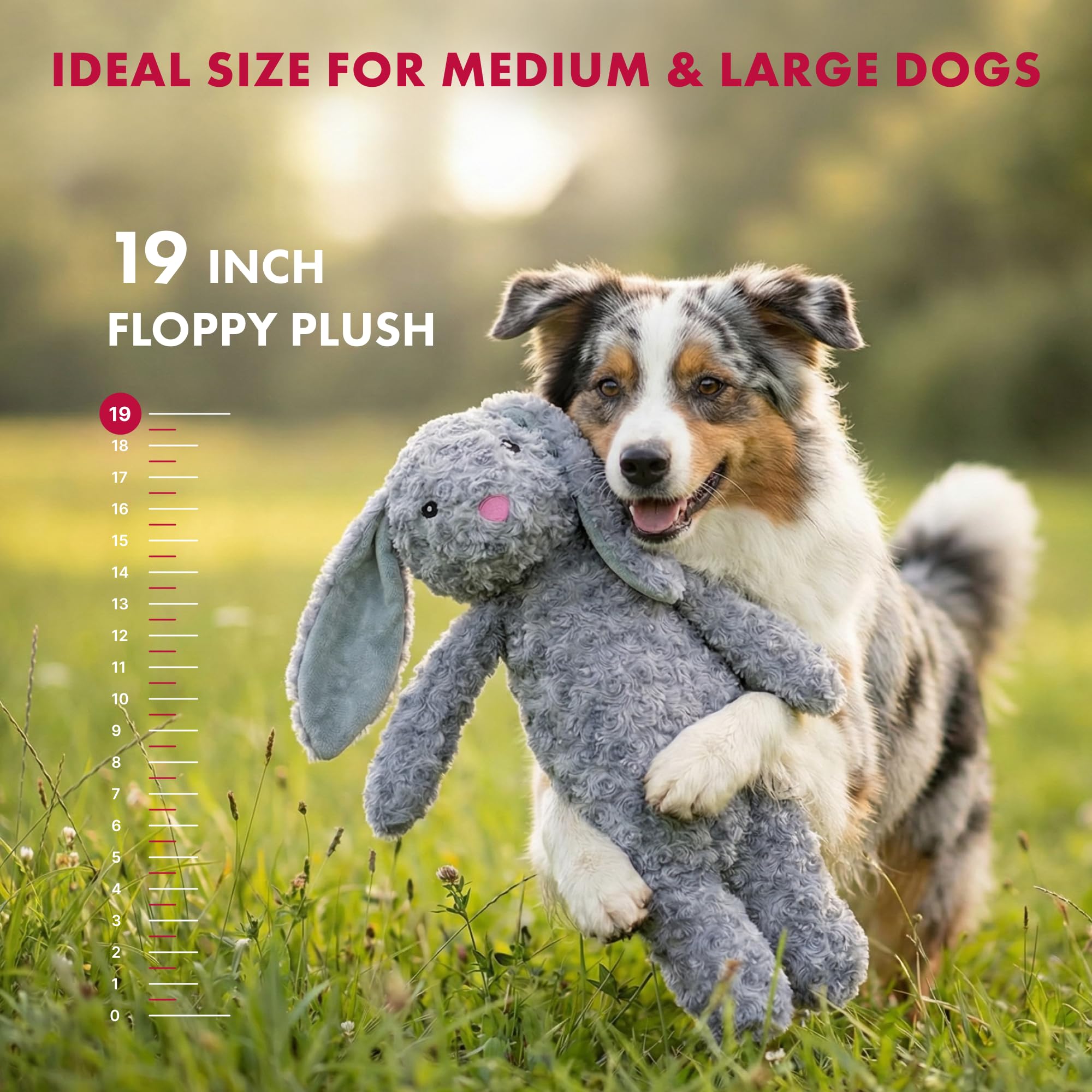 Pet Lou gray 19-inch floppy rabbit toy suited for medium and large dogs