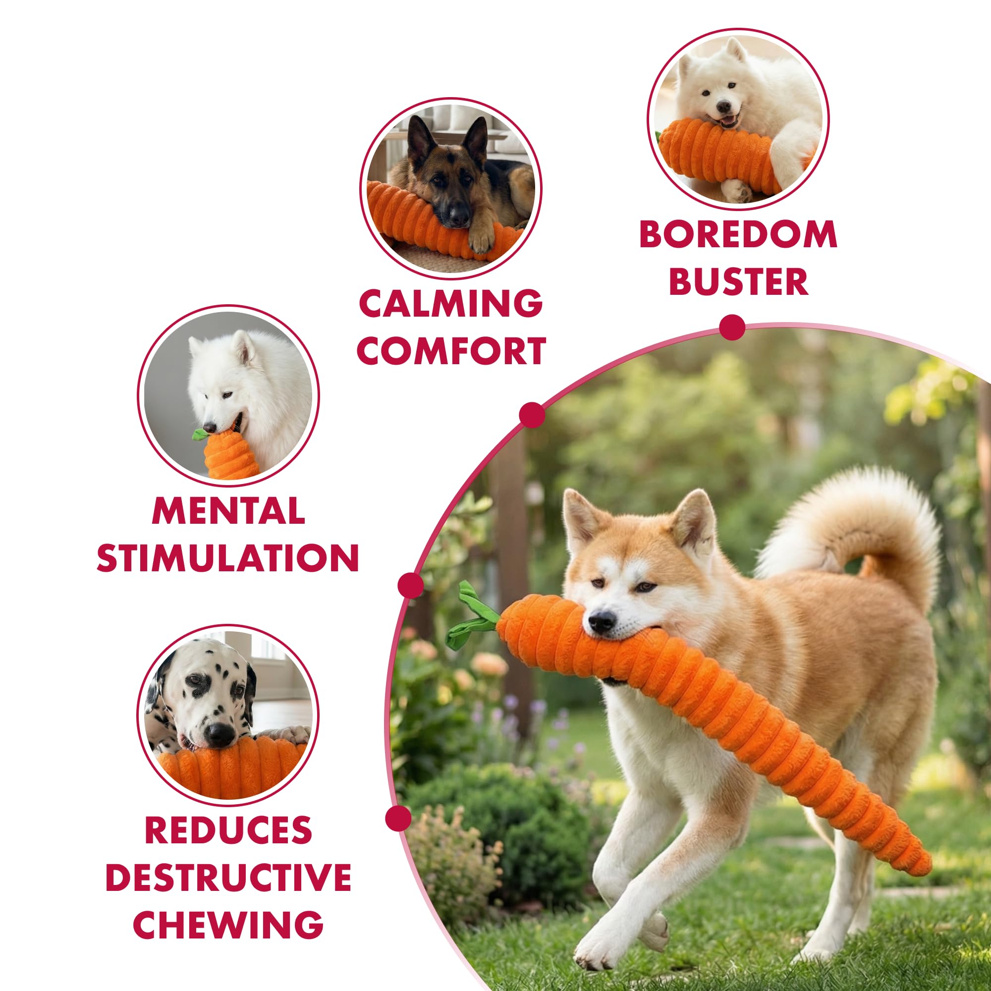 Pet Lou Luxe Carrot toy with squeakers inside for engaging sound.