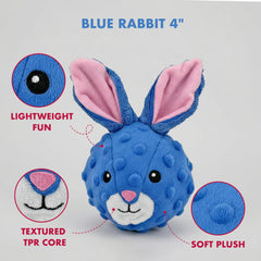 Pet Lou Rabbit EZ Squeaky Ball side view showing durable mesh and plush.