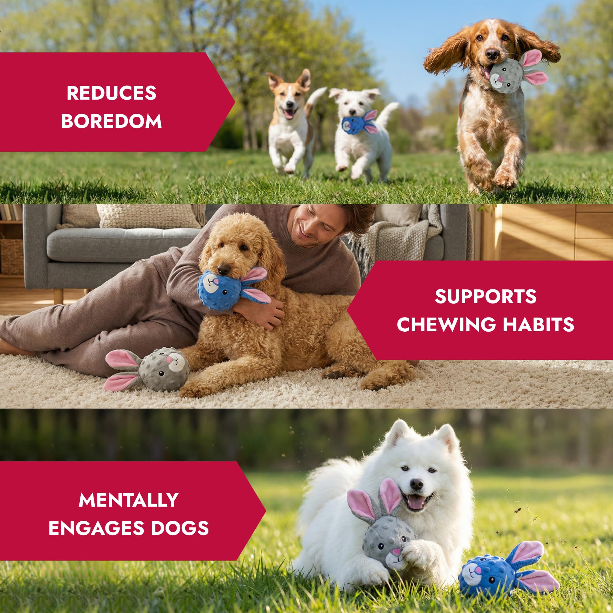 Pet Lou Rabbit EZ Squeaky Ball twin-pack ready for dog play.