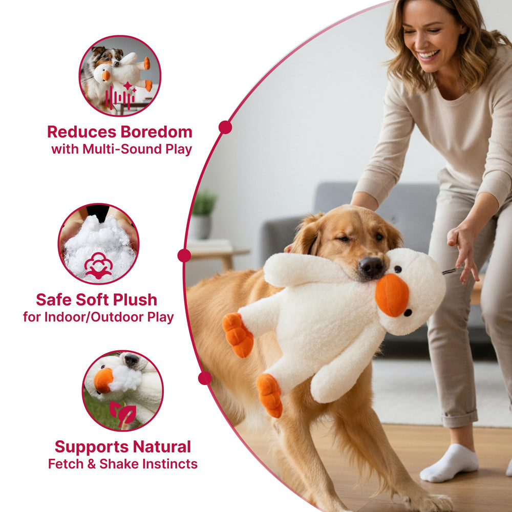 Pet Lou soft plush duck with embroidered face for safe, cuddle-worthy play.