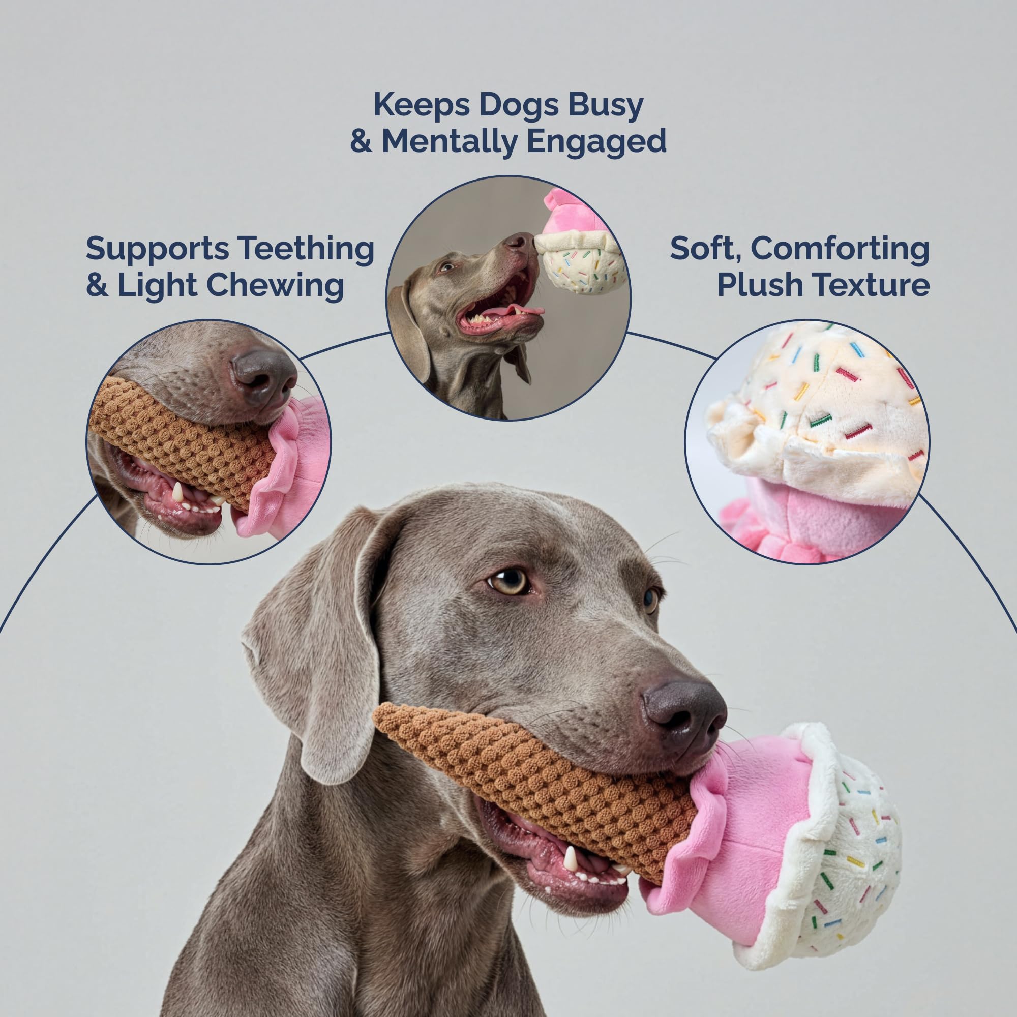 Pet Lou squeaker and crinkle toy boosts active engagement during play.