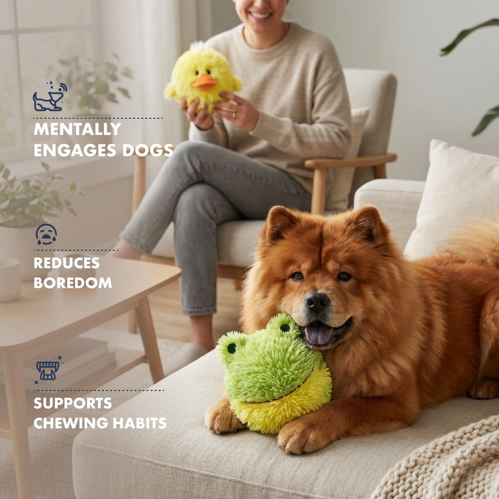 Pet Lou stuffing-free plush ball minimizes mess during play