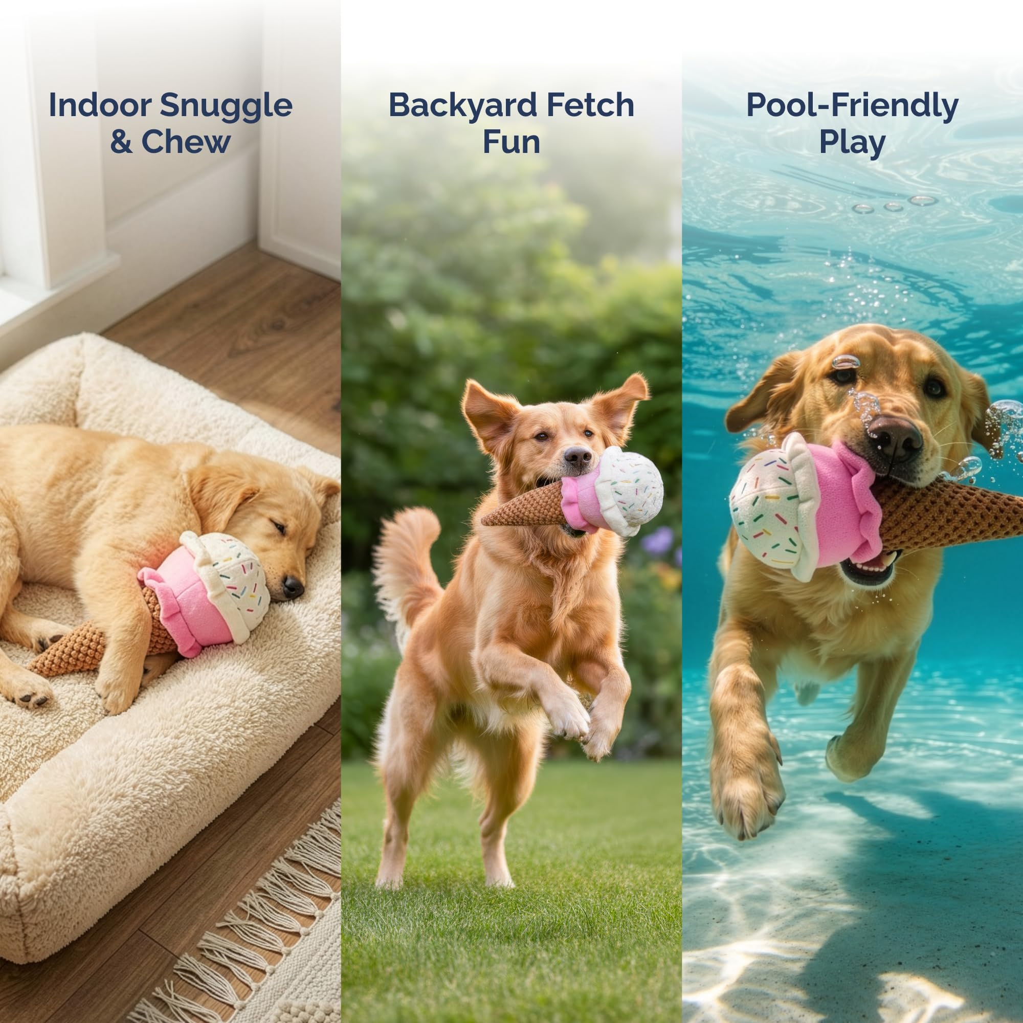 Pet Lou water-floating toy adds pool and dock play variety.