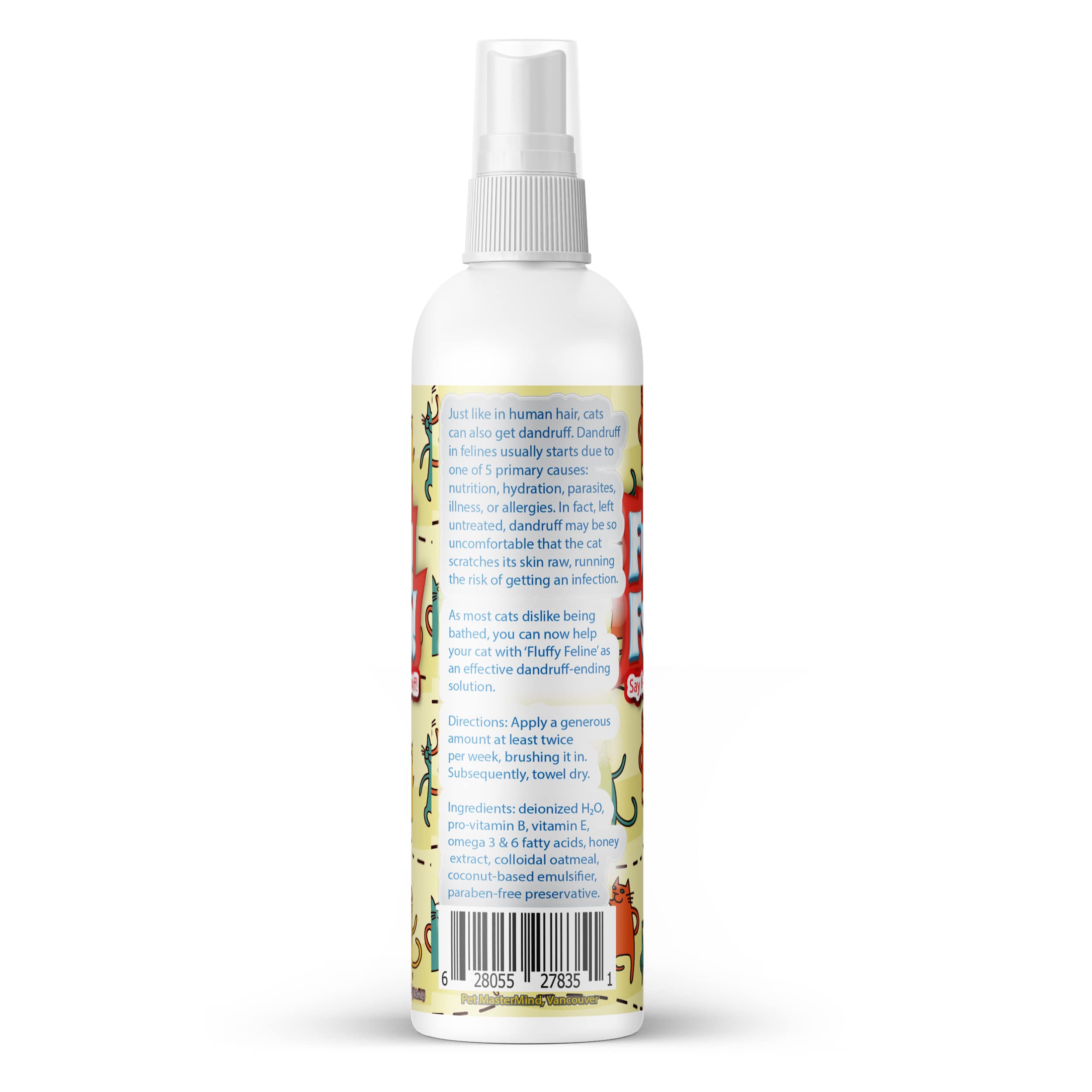 Brushing in Fluffy Feline spray during a routine grooming session.
