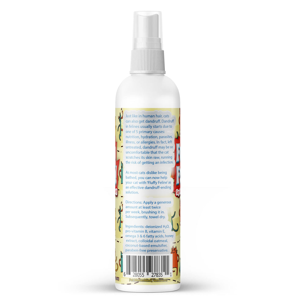 Brushing in Fluffy Feline spray during a routine grooming session.