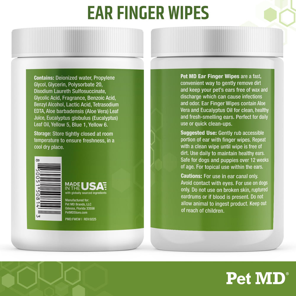 Pet MD 50-count pack keeps dog ear care ready at home.