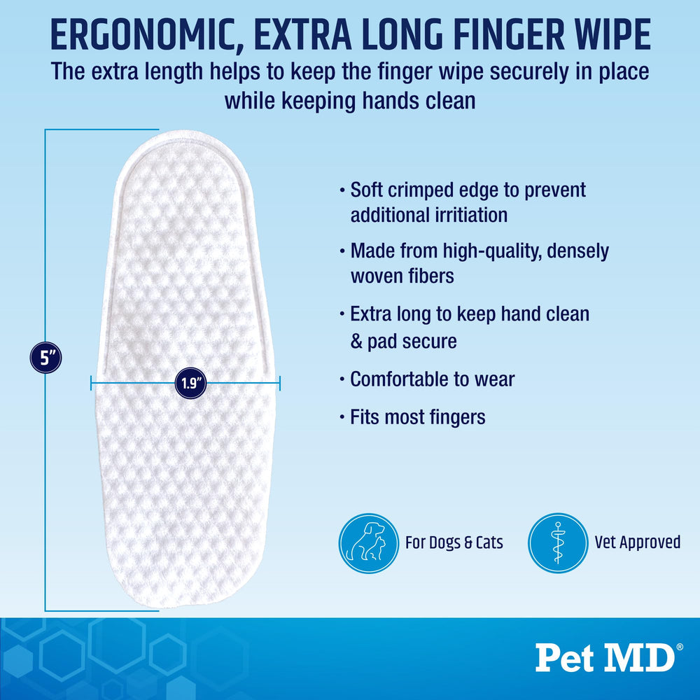Pet MD Advanced Ear Finger Wipes daily use with cucumber melon scent.