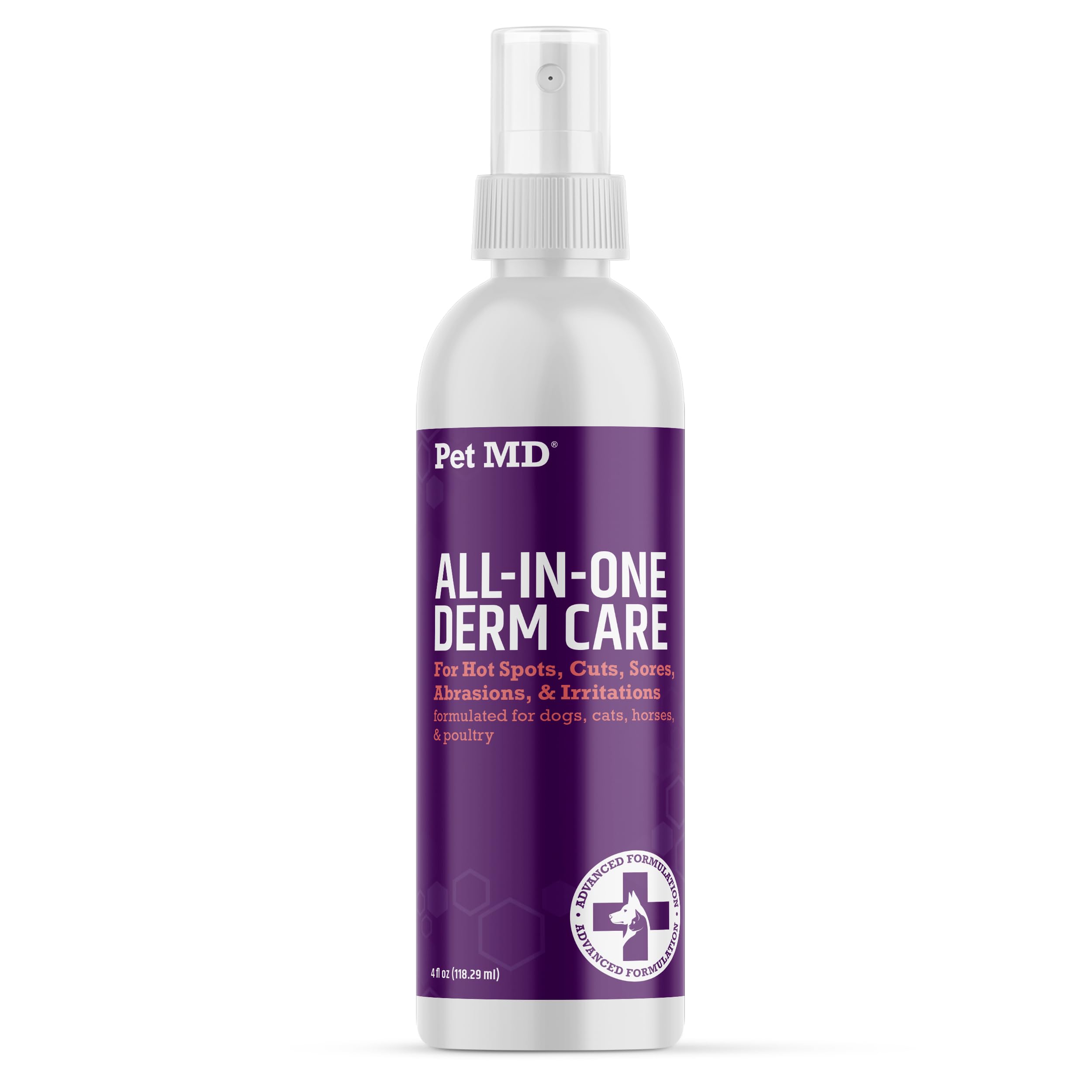 Pet MD All-in-One Derm Care bottle front for skin soothing spray.