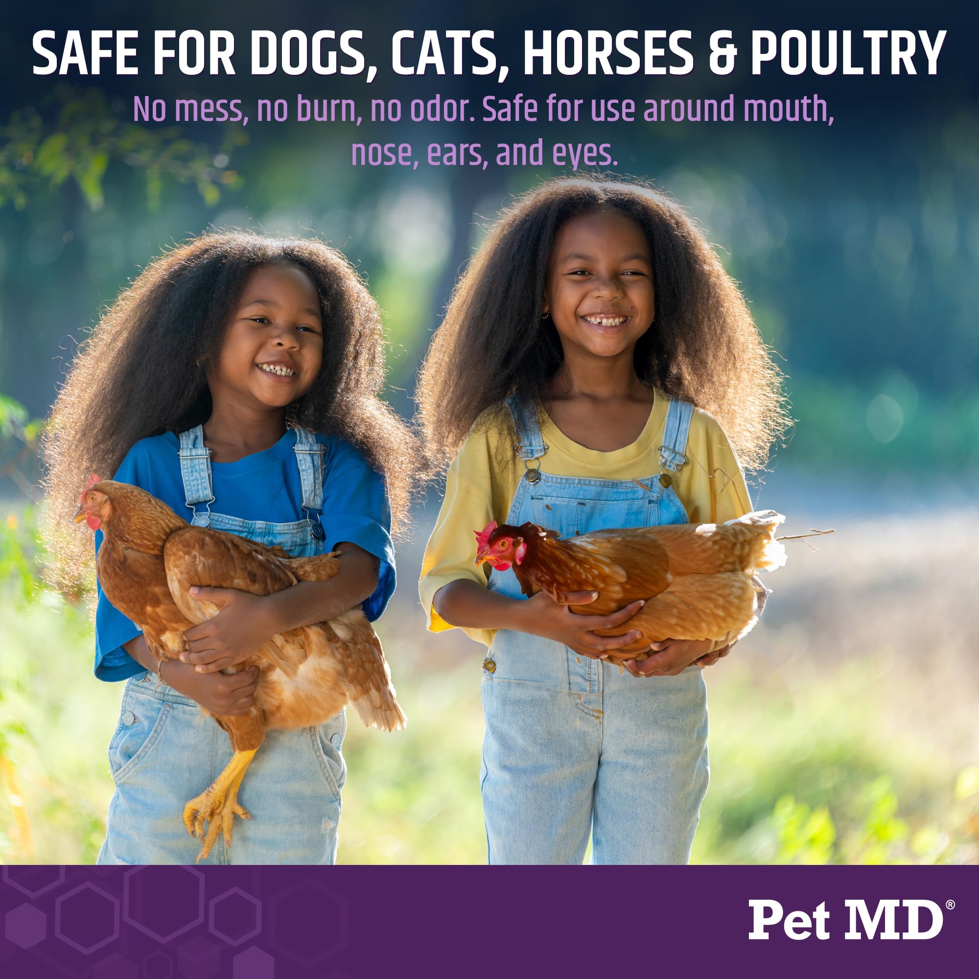 Pet MD All-in-One Derm Care closeup emphasizes antiseptic, calming action.