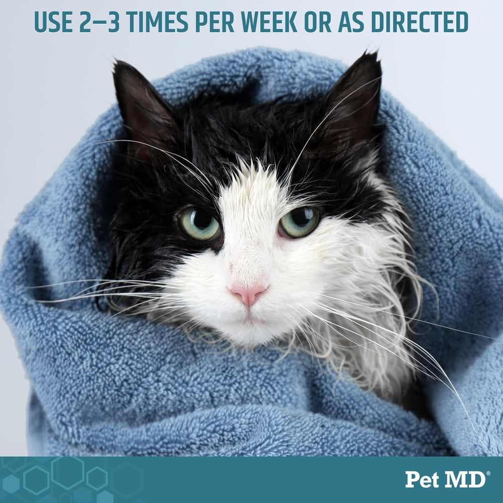 Pet MD benzoyl peroxide shampoo after bath leaves coat shiny and clean