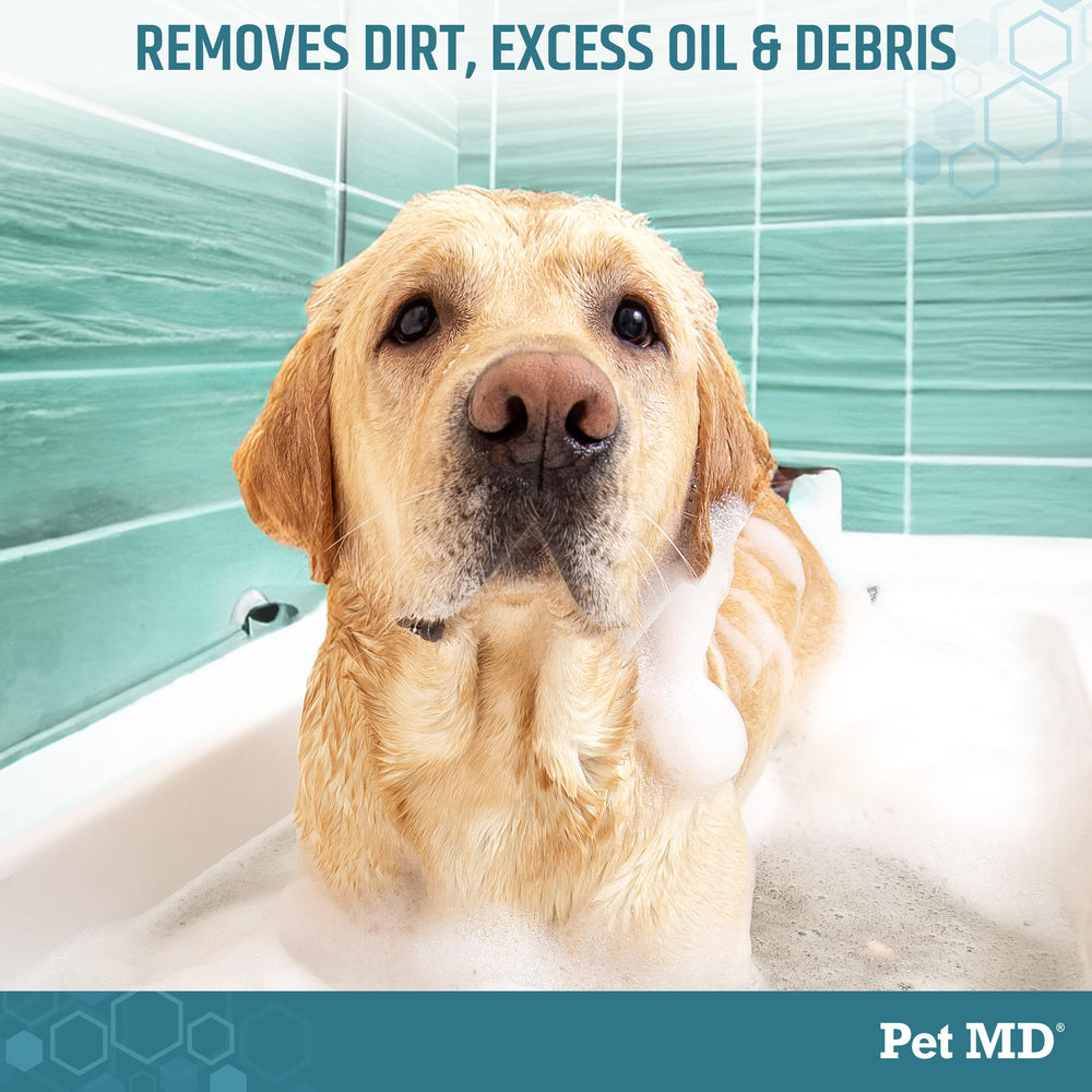 Pet MD Benzoyl Peroxide Shampoo bottle pour enables quick, controlled dispensing.