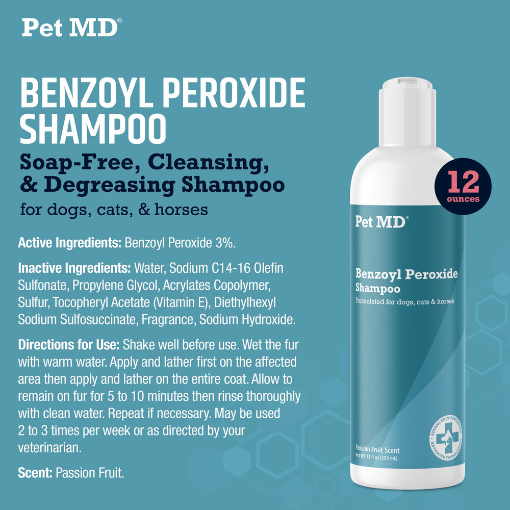 Pet MD Benzoyl Peroxide Shampoo made in the USA supports quality standards.