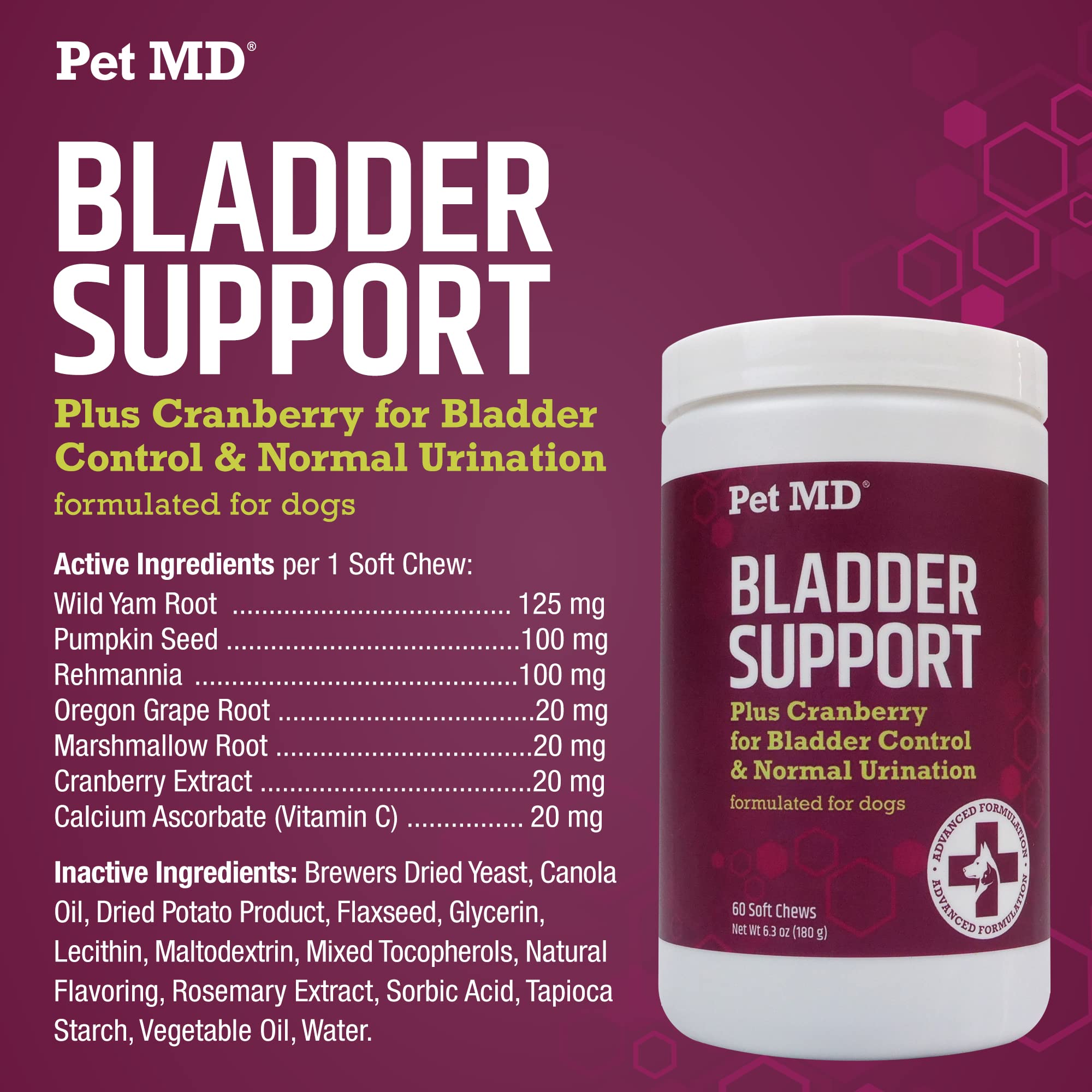 Pet MD Bladder Support Plus Cranberry with pumpkin seed for immune support