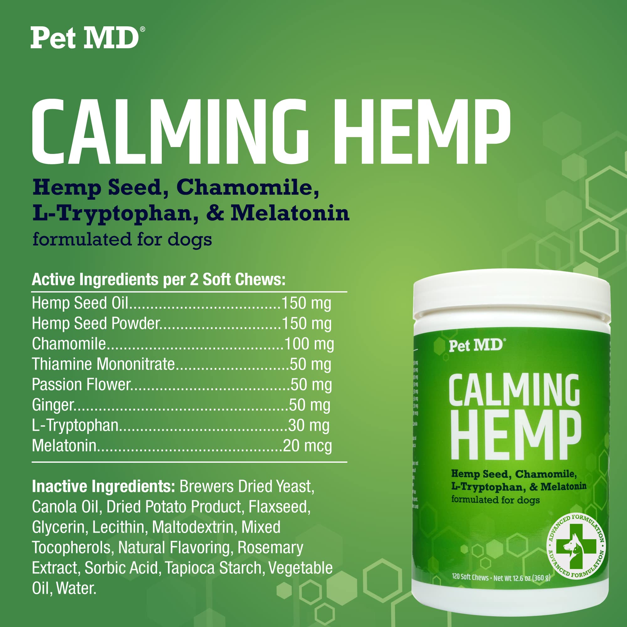 Pet MD Calming Chews puppy to senior friendly formula during storms.